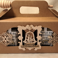 Runny Honey & Soft Set Honey 8oz in Christmas Wood Cut Boxes with honey dipper