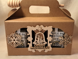 Runny Honey & Soft Set Honey 8oz in Christmas Wood Cut Boxes with honey dipper