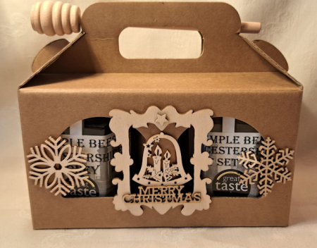 Runny Honey & Soft Set Honey 8oz in Christmas Wood Cut Boxes with honey dipper